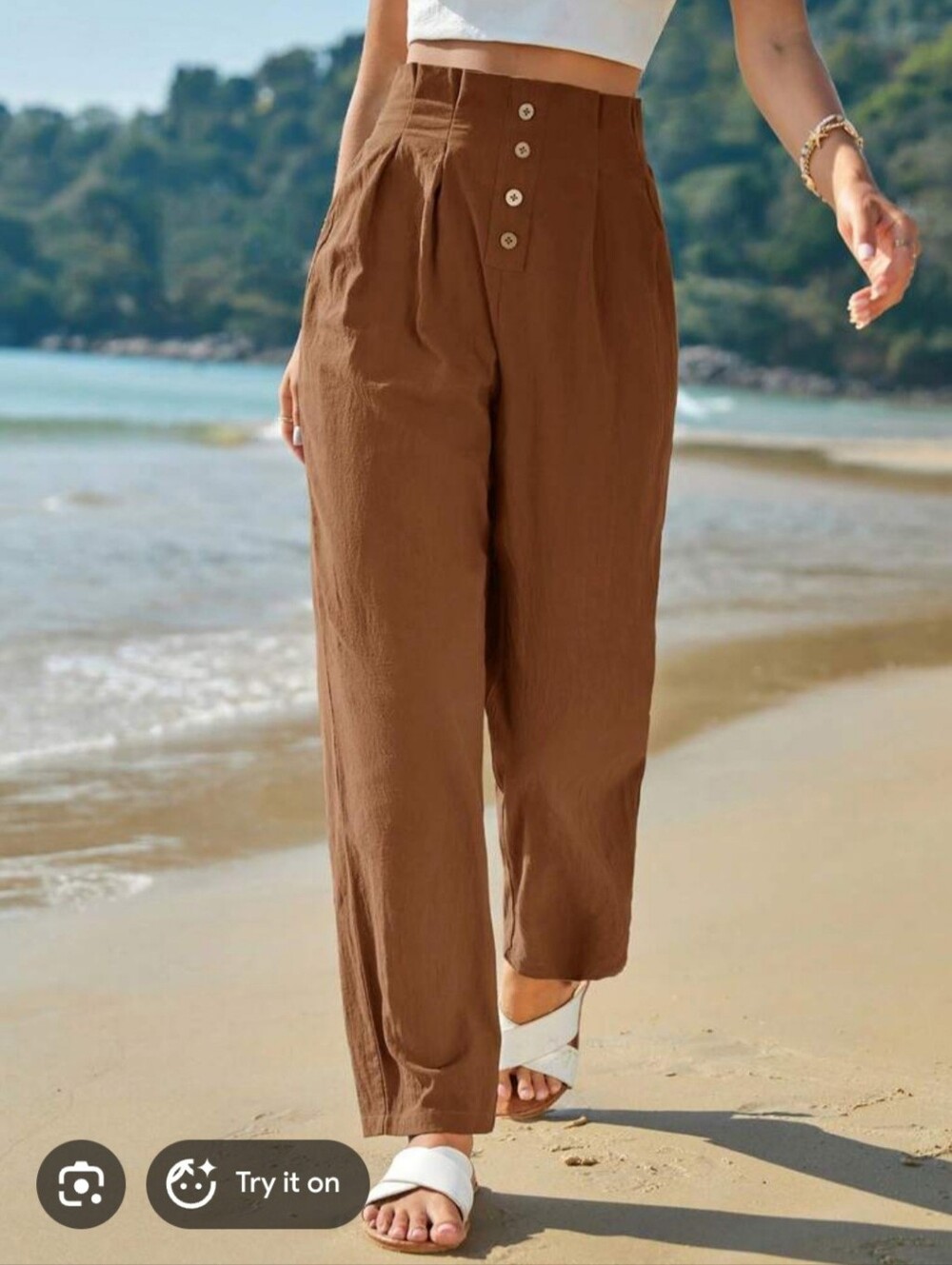 Chelsea & Violet Brown Cotton wide leg high waisted button pant 30
